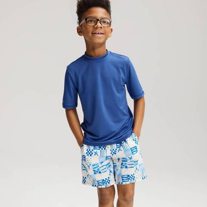 Boys' Coastal Checker Swim Trunks - Cat & Jack™ Blue/Chiffon Cream S