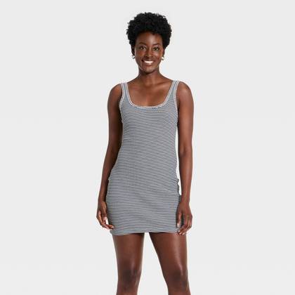 Women's Knit Mini Bodycon Dress - Universal Thread™ Navy Blue Striped XL