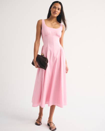 Linen-Blend A&F Bra-Free Dylan Midi Dress