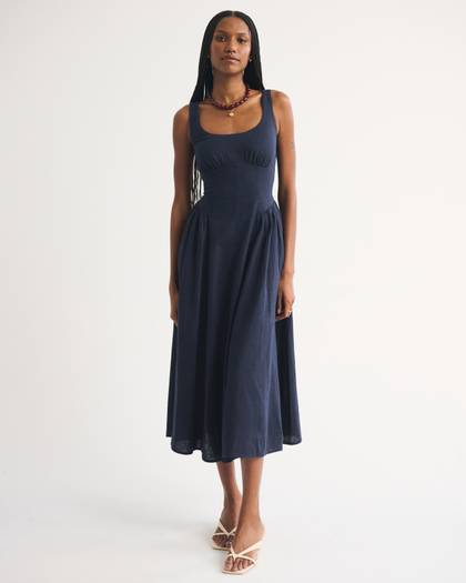 Linen-Blend A&F Bra-Free Dylan Midi Dress