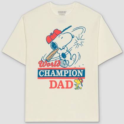 Men's Peanuts Snoopy World Champ Dad Short Sleeve Graphic T-Shirt - Ivory L