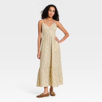Women's Pullover Maxi A-Line Dress - Universal Thread™ Yellow/Green Floral XS