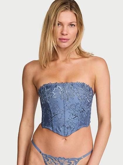 Denim Embroidery Bustier Corset Top