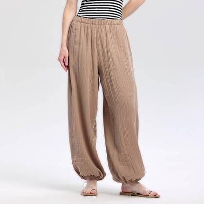 Women's High-Rise Crinkle Gauze Wide Leg Balloon Pants - A New Day™ Brown XS