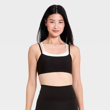 Women's Everyday Soft Light Support Layered Sports Bra - All In Motion™ Black XXL