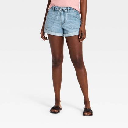 Women's Pull-on Drawstring High-Rise Jeans Shorts 3.25" - Universal Thread™ Light Wash 12
