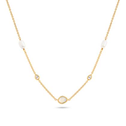 Modern Elegance Quartz & Pearl Necklace (Gold)