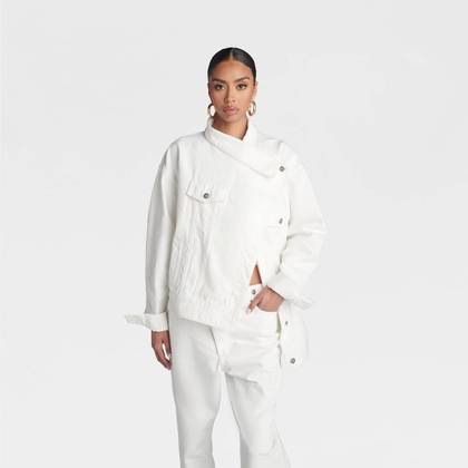 KBB by KAHLANA Women's 'The Asym Denim Jacket' - White XL
