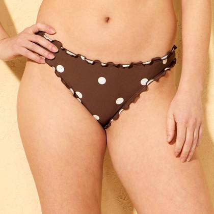 Women's High Leg Polka Dots Cheeky Coverage Ruffle Edge Bikini Bottom - Shade & Shore™ Brown S