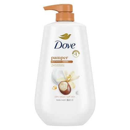 Dove Pamper Body Wash Pump - Shea Butter & Vanilla 24hr Lotion-Soft Skin - 30.6 fl oz