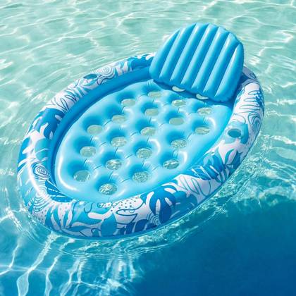 Joyfy Inflatable Pool Floats Lounger, Oval Tanning Pool Floaty Chair with Cup Holders & Backrest, Float Lounger for Adults Water Party Toy (Blue)