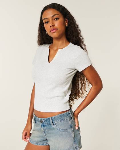 Cotton Notch-Neck Henley T-Shirt