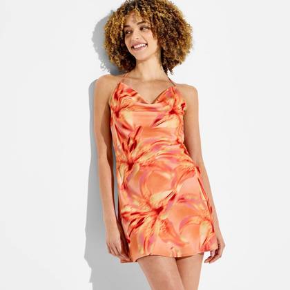 Women's Mini Cowl Dress - Wild Fable™ Orange Floral S