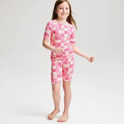 Girls' 2pc Short Sleeve Americana Checker Print Tight Fit Knit Pajama Set - Cat & Jack™ Pink 8