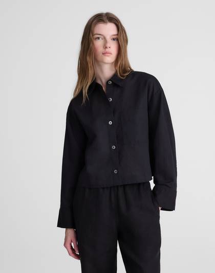 Straight-Hem Shirt in Linen-Cotton Blend
