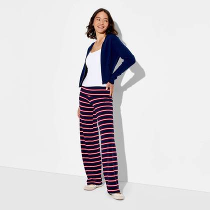 Women's Soft Cotton Low-Rise Straight Leg Pull-On Pants - Wild Fable™ Dark Blue Striped M