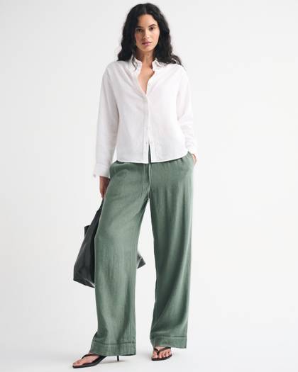 A&F Gemma Linen-Blend Wide Leg Pull-On Pant