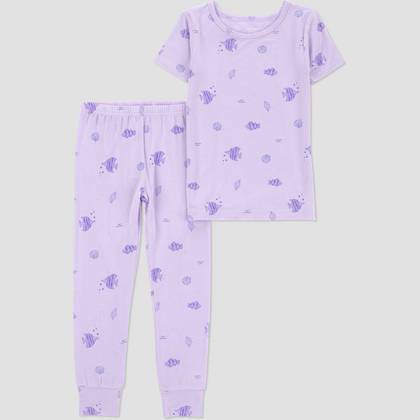 Carter's Just One You® Baby Girls' 2pc Short Sleeve Fish Comfy Soft Tight Fit Pajama Set - Purple 18M