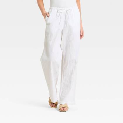 Women's Seersucker Effortless Pull-On Pants - A New Day™ White L