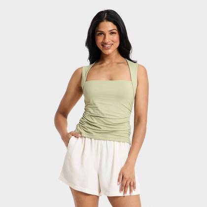 Women's Ruched Tank Top - A New Day™ Light Green L