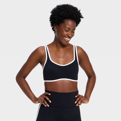 Women's Everyday Soft Light Support Retro Contrast Hem Sports Bra - All In Motion™ Black XXL