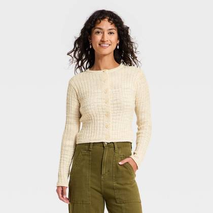 Women's Rib Cardigan - Universal Thread™ Oatmeal S