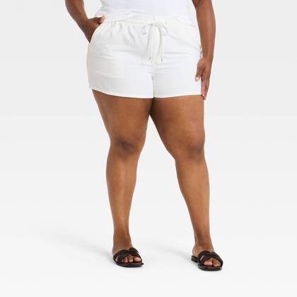 Women's Mid-Rise Linen-Blend Pull-On Beach Denim Shorts 3.5" - Universal Thread™ White M