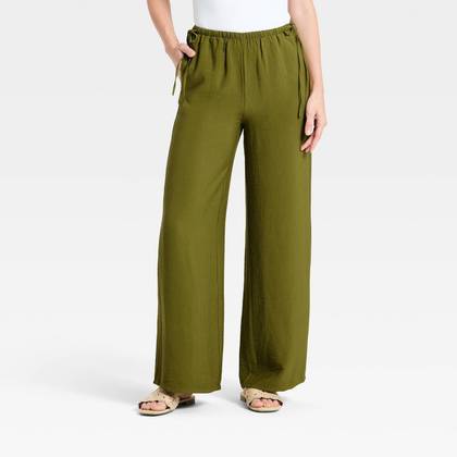 Women's Low-Rise Modern Gauze Side-Tie Pants - A New Day™ Olive Green L