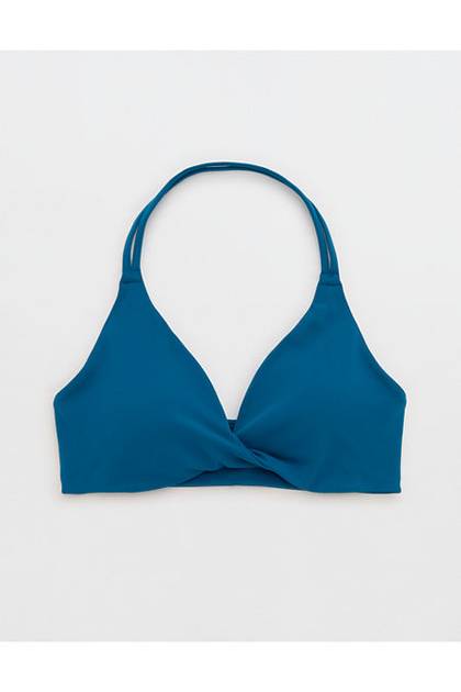 OFFLINE By Aerie Real Me XTRA Twist Halter Sports Bra Twilight Blue
