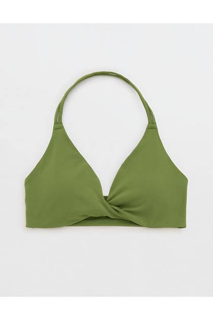 OFFLINE By Aerie Real Me XTRA Twist Halter Sports Bra Olive Moss