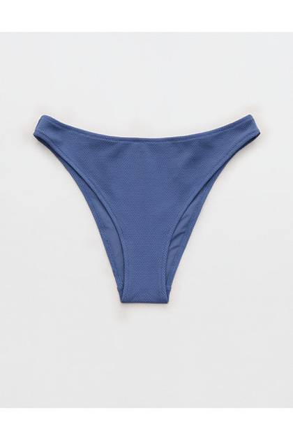 Aerie Pique Mid Rise Cheeky Bikini Bottom Marbled Blue