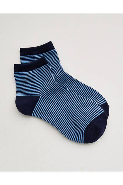 Aerie Striped Cotton Shortie Socks Navy