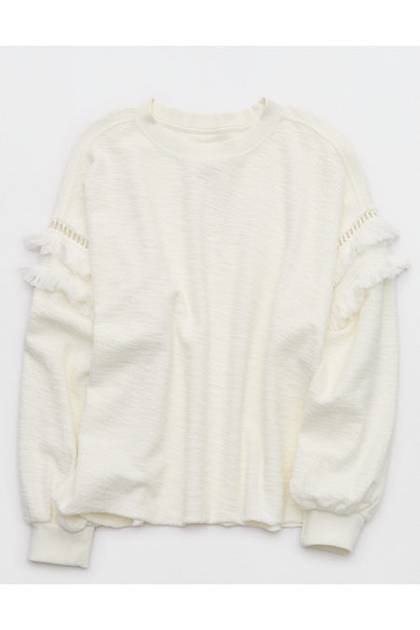 Aerie Textured Oversized Crew Sweatshirt Natural
