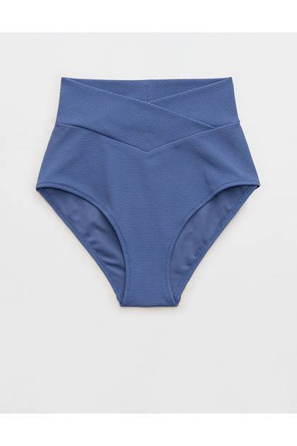 Aerie Pique High Waisted Full Coverage Bikini Bottom Marbled Blue