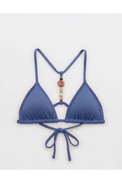 Aerie Pique String Triangle Bikini Top Marbled Blue