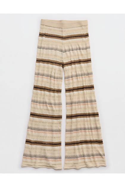 Aerie Open Knit Shimmer Pant Cake Batter