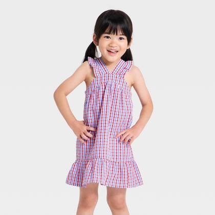 Toddler Girls' 4th of July Sleeveless Plaid Woven Dress - Cat & Jack™ Red/Blue 5T