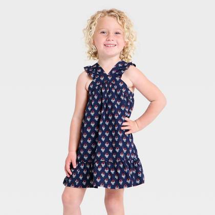 Toddler Girls' 4th of July Sleeveless Floral Dress - Cat & Jack™ Navy 2T