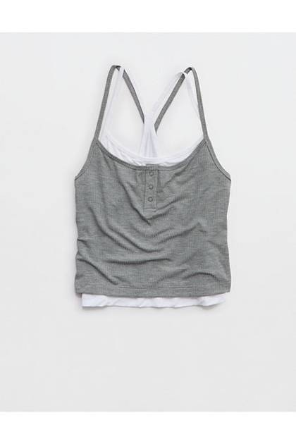 OFFLINE By Aerie Thumbs Up Layered Tank Top Dark Heather Gray