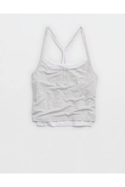 OFFLINE By Aerie Thumbs Up Layered Tank Top Medium Heather Gray