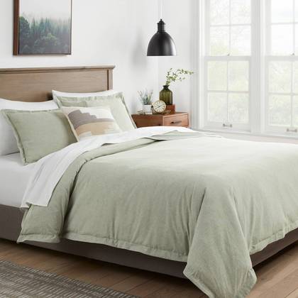 King Cotton Linen Chambray Duvet Cover & Sham Set Moss Green - Threshold™: Woven Bedding Sets, Zipper Closure