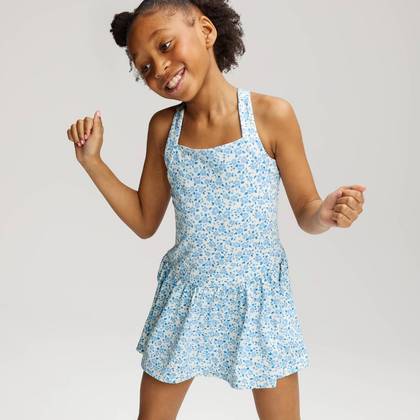 Girls' Quick Dry Floral Knit Dress - Cat & Jack™ Blue XS