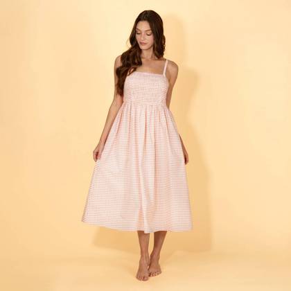 Solid & Striped Women's Gingham Elasticated Bodice Midi Cover Up Dress - Red/White XS