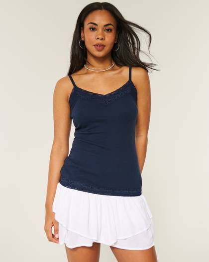 Ribbed Lace Trim Cami
