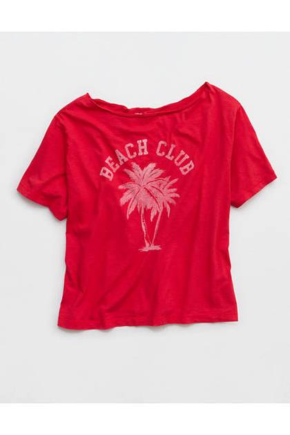 Aerie Off-The-Shoulder Relaxed T-Shirt Chilly Red