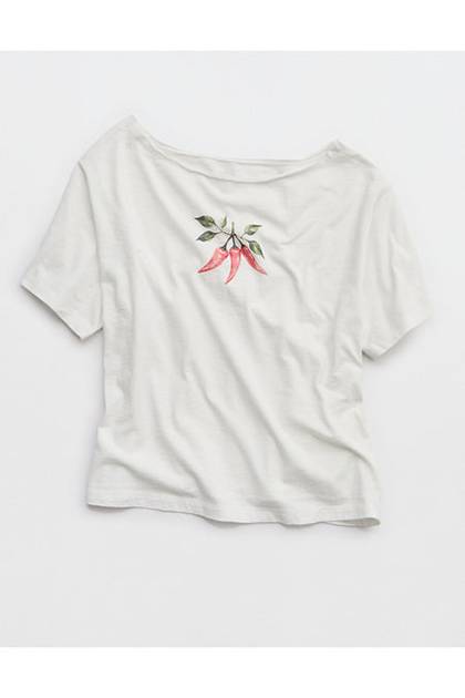 Aerie Off-The-Shoulder Relaxed T-Shirt Natural White
