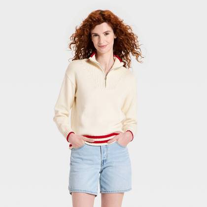 Women's Americana Collared Pullover Sweater - Universal Thread™ Cream S