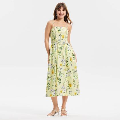 Women's Detachable Strap Midi Dress - A New Day™ Light Yellow Floral XS