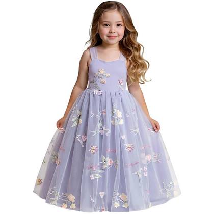 2Bunnies Girls' 12M-14yr Floral Garden Embroidered Tulle Strap Flower Girl Dress Maxi Purple 5