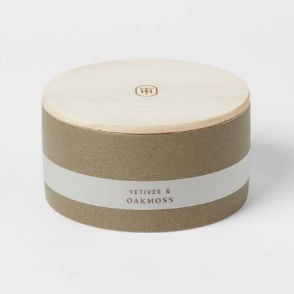 3-Wick Matte Textured Ceramic Wooden Wick Vetiver and Oakmoss Candle Green 14oz- Threshold™: Soy Wax Blend, 48hr Burn Time